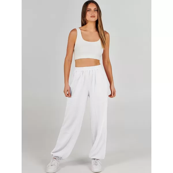 imageANRABESS Womens Cinch Bottom Sweatpants High Waisted Athletic Joggers Sweat PantsWhite