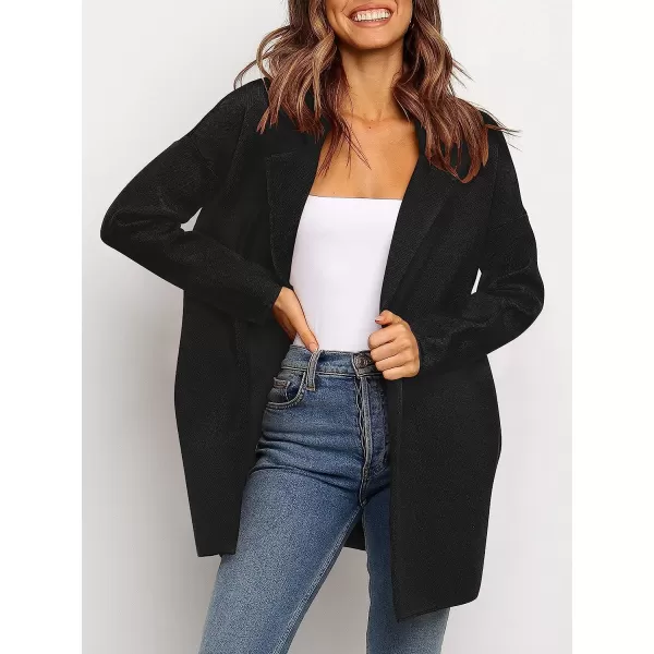 imageANRABESS Womens Coatigan Jacket Long Sleeve Open Front Cardigan Coat Chunky Lapel Blazer Sweater for Winter FallBlack