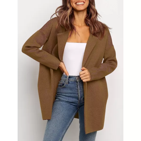 imageANRABESS Womens Coatigan Jacket Long Sleeve Open Front Cardigan Coat Chunky Lapel Blazer Sweater for Winter FallBrown