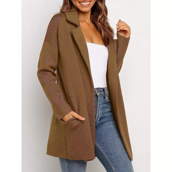 imageANRABESS Womens Coatigan Jacket Long Sleeve Open Front Cardigan Coat Chunky Lapel Blazer Sweater for Winter FallBrown