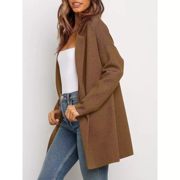 imageANRABESS Womens Coatigan Jacket Long Sleeve Open Front Cardigan Coat Chunky Lapel Blazer Sweater for Winter FallBrown