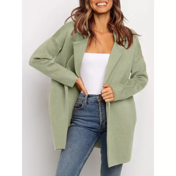 imageANRABESS Womens Coatigan Jacket Long Sleeve Open Front Cardigan Coat Chunky Lapel Blazer Sweater for Winter FallLight Green