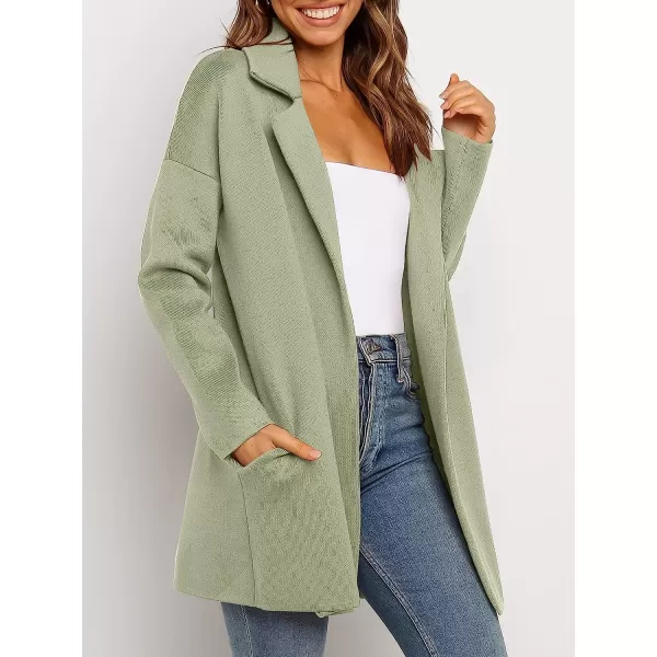 imageANRABESS Womens Coatigan Jacket Long Sleeve Open Front Cardigan Coat Chunky Lapel Blazer Sweater for Winter FallLight Green