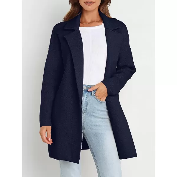 imageANRABESS Womens Coatigan Jacket Long Sleeve Open Front Cardigan Coat Chunky Lapel Blazer Sweater for Winter FallNavy Blue