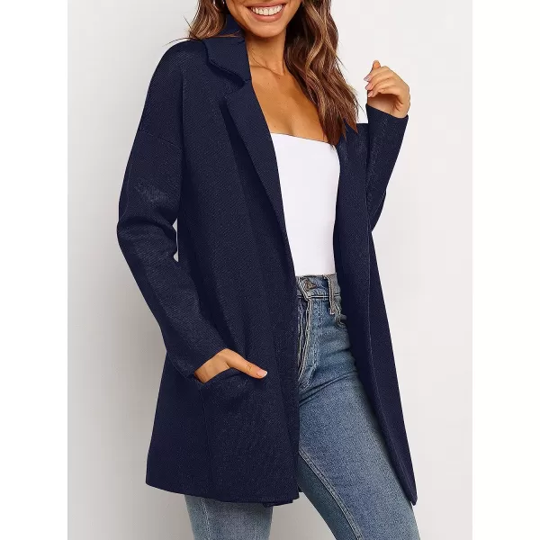 imageANRABESS Womens Coatigan Jacket Long Sleeve Open Front Cardigan Coat Chunky Lapel Blazer Sweater for Winter FallNavy Blue