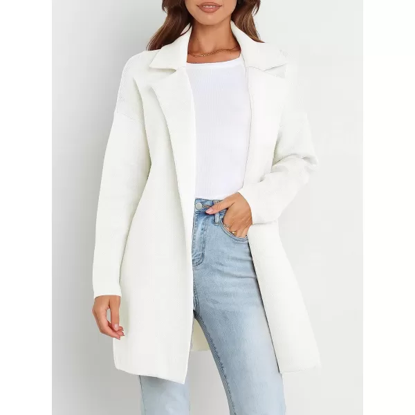 imageANRABESS Womens Coatigan Jacket Long Sleeve Open Front Cardigan Coat Chunky Lapel Blazer Sweater for Winter FallWhite