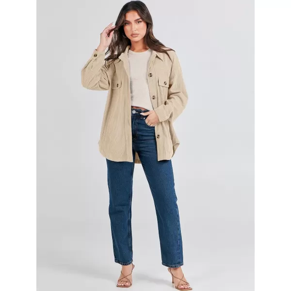 imageANRABESS Womens Corduroy Shacket Oversized Long Sleeve Button Down Shirts 2023 Trendy Cardigan Jacket CoatsApricot