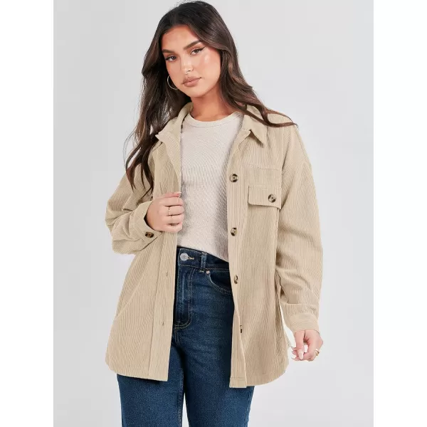 imageANRABESS Womens Corduroy Shacket Oversized Long Sleeve Button Down Shirts 2023 Trendy Cardigan Jacket CoatsApricot