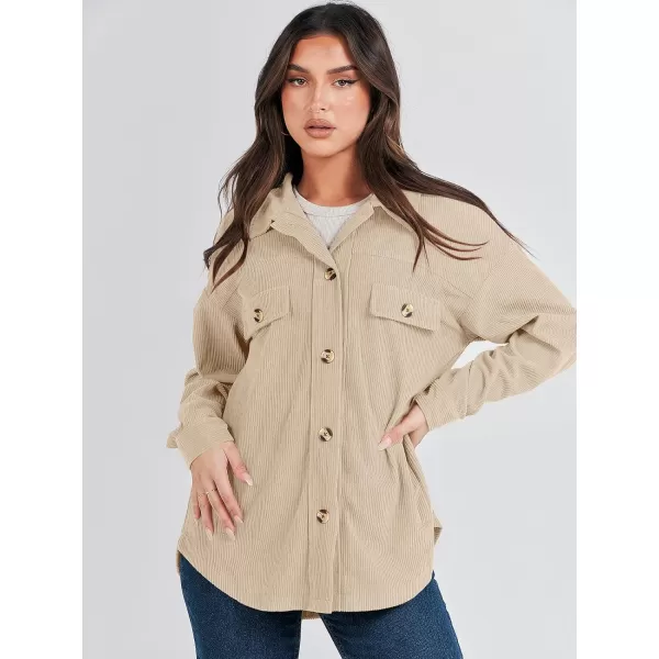 imageANRABESS Womens Corduroy Shacket Oversized Long Sleeve Button Down Shirts 2023 Trendy Cardigan Jacket CoatsApricot