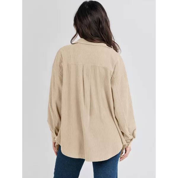 imageANRABESS Womens Corduroy Shacket Oversized Long Sleeve Button Down Shirts 2023 Trendy Cardigan Jacket CoatsApricot
