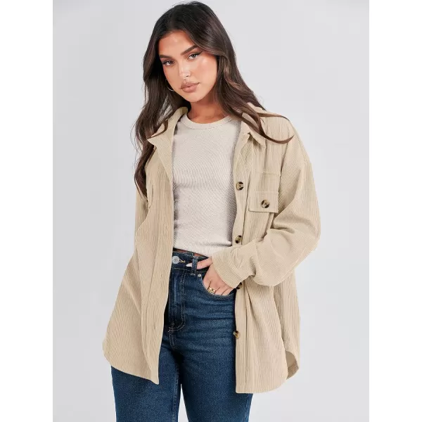 imageANRABESS Womens Corduroy Shacket Oversized Long Sleeve Button Down Shirts 2023 Trendy Cardigan Jacket CoatsApricot