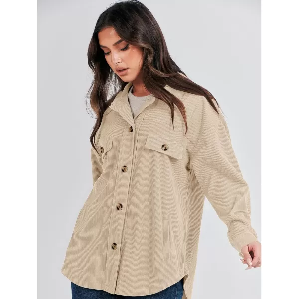 imageANRABESS Womens Corduroy Shacket Oversized Long Sleeve Button Down Shirts 2023 Trendy Cardigan Jacket CoatsApricot