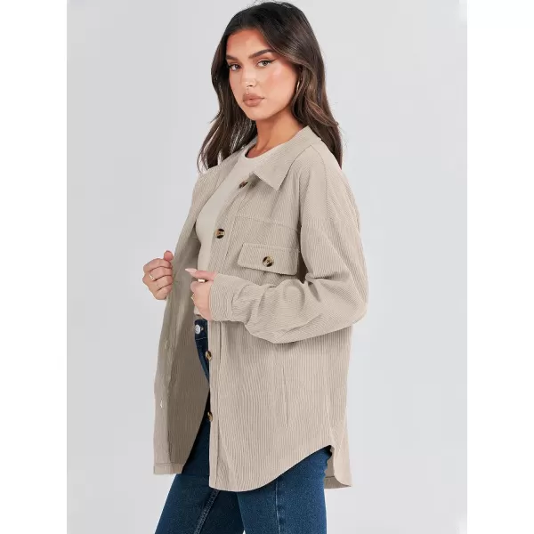 imageANRABESS Womens Corduroy Shacket Oversized Long Sleeve Button Down Shirts 2023 Trendy Cardigan Jacket CoatsBeige
