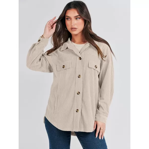 imageANRABESS Womens Corduroy Shacket Oversized Long Sleeve Button Down Shirts 2023 Trendy Cardigan Jacket CoatsBeige