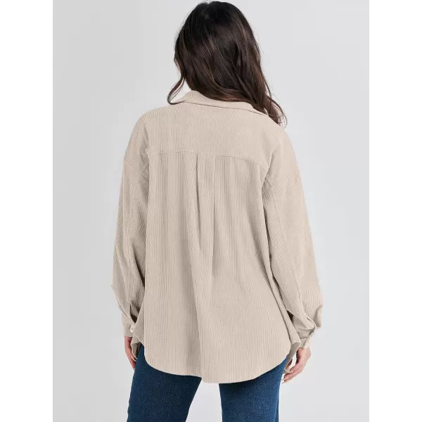 imageANRABESS Womens Corduroy Shacket Oversized Long Sleeve Button Down Shirts 2023 Trendy Cardigan Jacket CoatsBeige