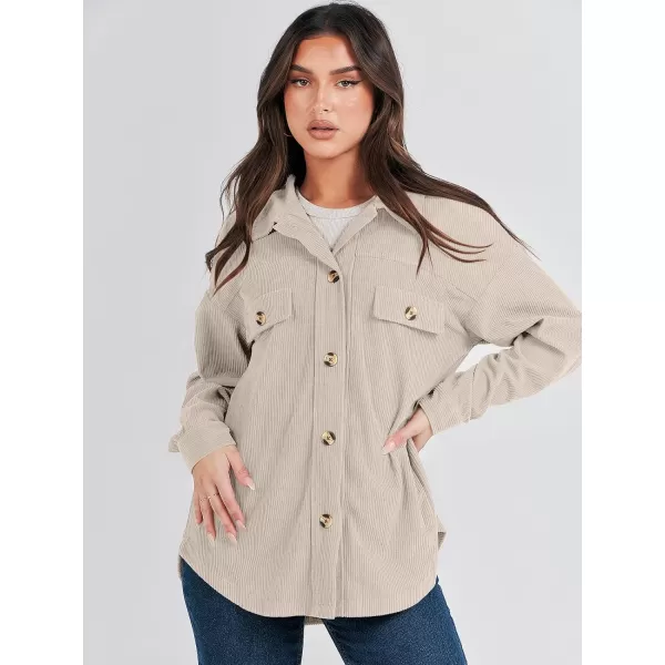 imageANRABESS Womens Corduroy Shacket Oversized Long Sleeve Button Down Shirts 2023 Trendy Cardigan Jacket CoatsBeige