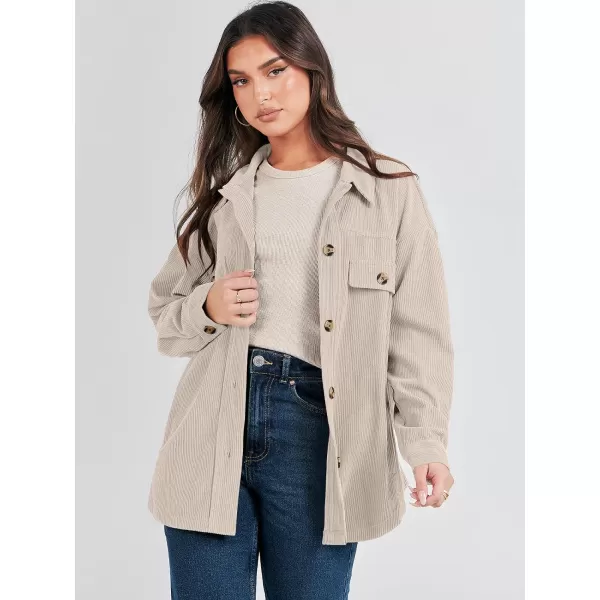 imageANRABESS Womens Corduroy Shacket Oversized Long Sleeve Button Down Shirts 2023 Trendy Cardigan Jacket CoatsBeige