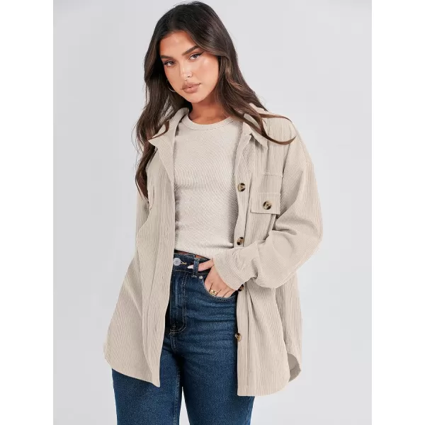 imageANRABESS Womens Corduroy Shacket Oversized Long Sleeve Button Down Shirts 2023 Trendy Cardigan Jacket CoatsBeige
