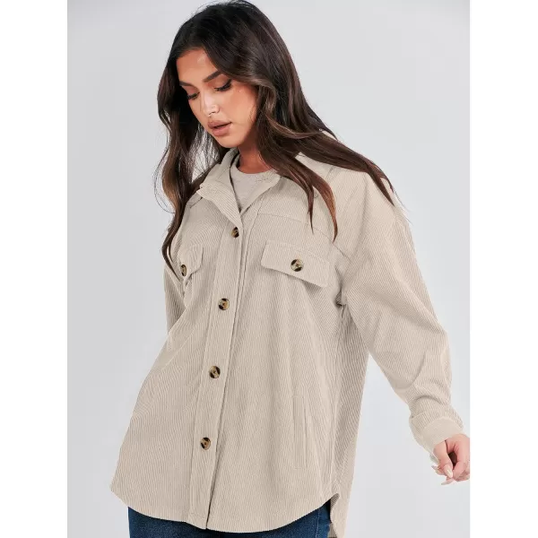 imageANRABESS Womens Corduroy Shacket Oversized Long Sleeve Button Down Shirts 2023 Trendy Cardigan Jacket CoatsBeige