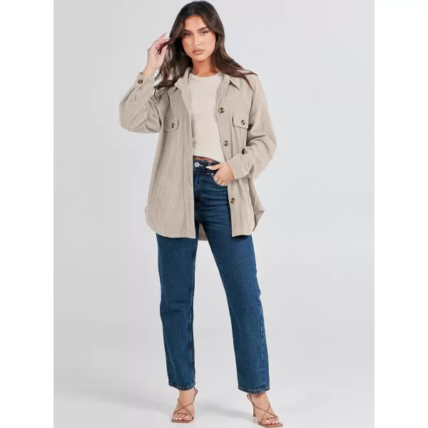 imageANRABESS Womens Corduroy Shacket Oversized Long Sleeve Button Down Shirts 2023 Trendy Cardigan Jacket CoatsBeige