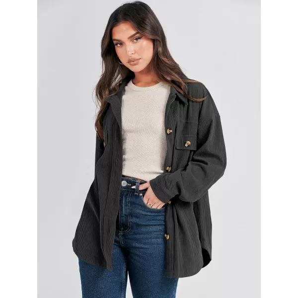 imageANRABESS Womens Corduroy Shacket Oversized Long Sleeve Button Down Shirts 2023 Trendy Cardigan Jacket CoatsBlack