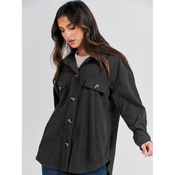 imageANRABESS Womens Corduroy Shacket Oversized Long Sleeve Button Down Shirts 2023 Trendy Cardigan Jacket CoatsBlack