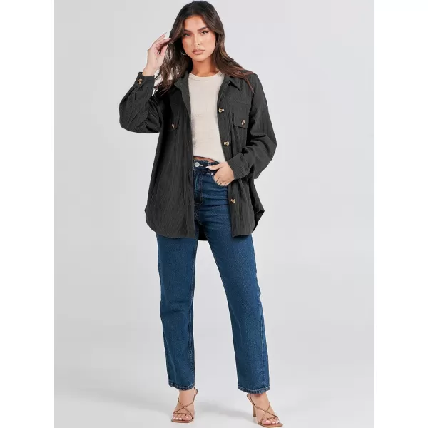 imageANRABESS Womens Corduroy Shacket Oversized Long Sleeve Button Down Shirts 2023 Trendy Cardigan Jacket CoatsBlack