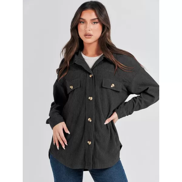imageANRABESS Womens Corduroy Shacket Oversized Long Sleeve Button Down Shirts 2023 Trendy Cardigan Jacket CoatsBlack