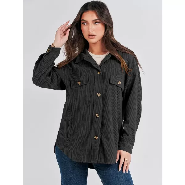 imageANRABESS Womens Corduroy Shacket Oversized Long Sleeve Button Down Shirts 2023 Trendy Cardigan Jacket CoatsBlack