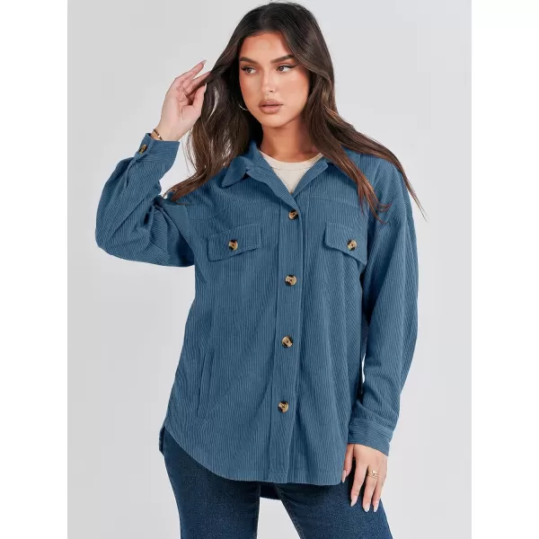 imageANRABESS Womens Corduroy Shacket Oversized Long Sleeve Button Down Shirts 2023 Trendy Cardigan Jacket CoatsBlue