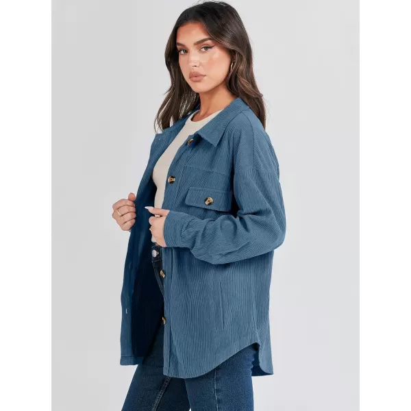 imageANRABESS Womens Corduroy Shacket Oversized Long Sleeve Button Down Shirts 2023 Trendy Cardigan Jacket CoatsBlue