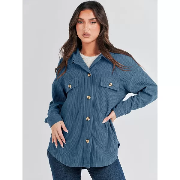 imageANRABESS Womens Corduroy Shacket Oversized Long Sleeve Button Down Shirts 2023 Trendy Cardigan Jacket CoatsBlue