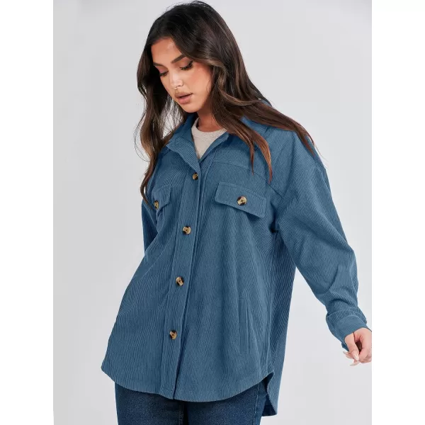 imageANRABESS Womens Corduroy Shacket Oversized Long Sleeve Button Down Shirts 2023 Trendy Cardigan Jacket CoatsBlue