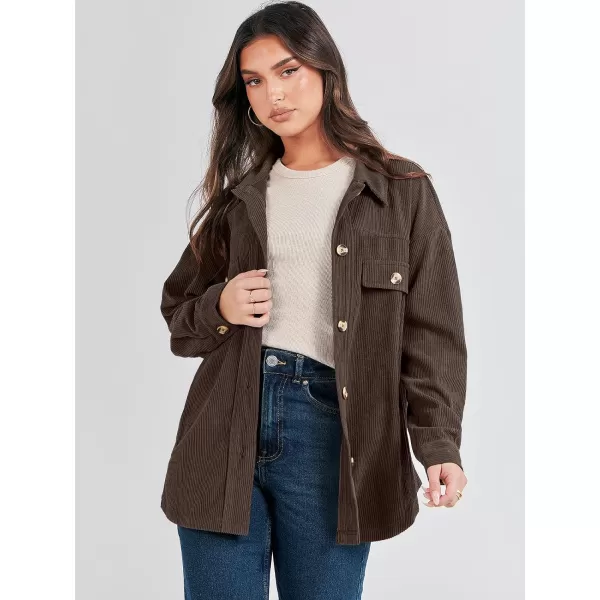 imageANRABESS Womens Corduroy Shacket Oversized Long Sleeve Button Down Shirts 2023 Trendy Cardigan Jacket CoatsBrown