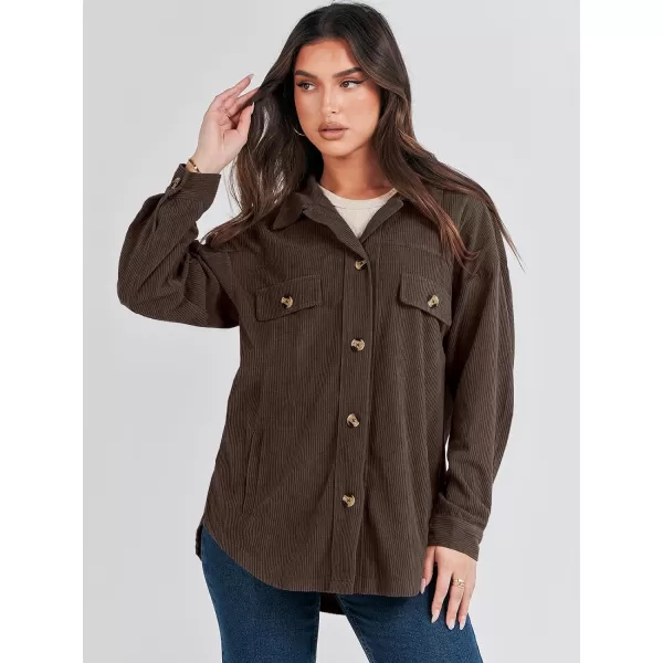 imageANRABESS Womens Corduroy Shacket Oversized Long Sleeve Button Down Shirts 2023 Trendy Cardigan Jacket CoatsBrown