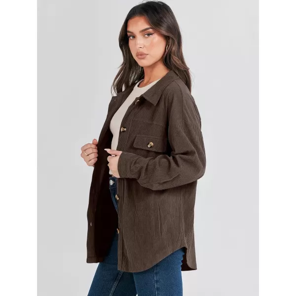 imageANRABESS Womens Corduroy Shacket Oversized Long Sleeve Button Down Shirts 2023 Trendy Cardigan Jacket CoatsBrown