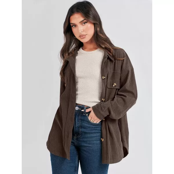 imageANRABESS Womens Corduroy Shacket Oversized Long Sleeve Button Down Shirts 2023 Trendy Cardigan Jacket CoatsBrown