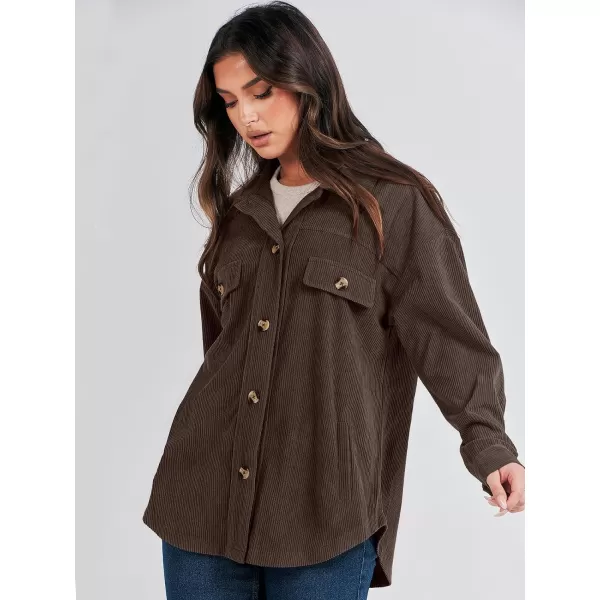 imageANRABESS Womens Corduroy Shacket Oversized Long Sleeve Button Down Shirts 2023 Trendy Cardigan Jacket CoatsBrown