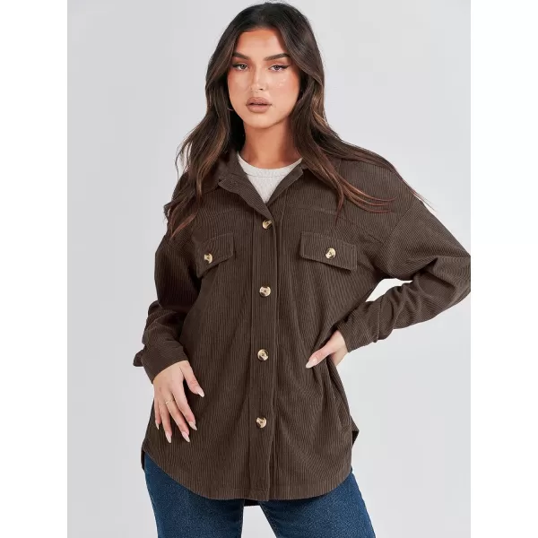 imageANRABESS Womens Corduroy Shacket Oversized Long Sleeve Button Down Shirts 2023 Trendy Cardigan Jacket CoatsBrown