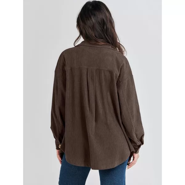 imageANRABESS Womens Corduroy Shacket Oversized Long Sleeve Button Down Shirts 2023 Trendy Cardigan Jacket CoatsBrown