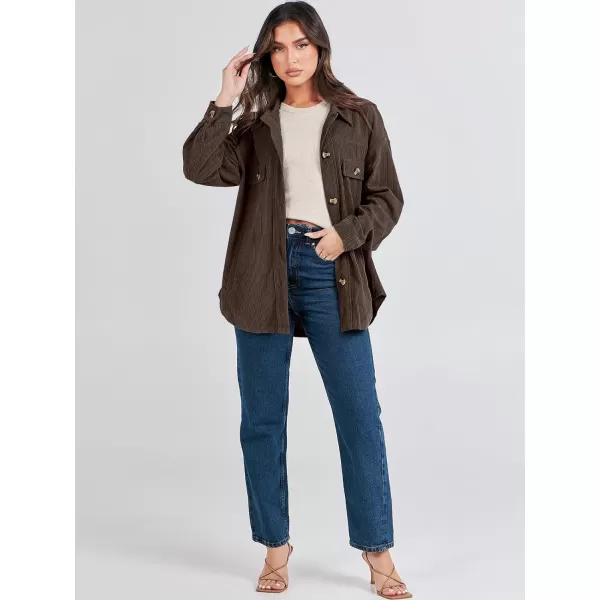 imageANRABESS Womens Corduroy Shacket Oversized Long Sleeve Button Down Shirts 2023 Trendy Cardigan Jacket CoatsBrown
