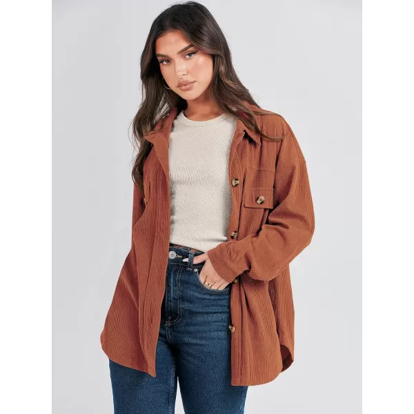 imageANRABESS Womens Corduroy Shacket Oversized Long Sleeve Button Down Shirts 2023 Trendy Cardigan Jacket CoatsCaramel