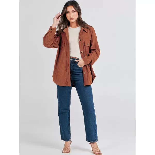 imageANRABESS Womens Corduroy Shacket Oversized Long Sleeve Button Down Shirts 2023 Trendy Cardigan Jacket CoatsCaramel
