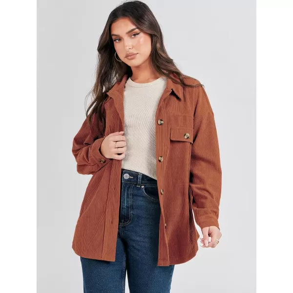 imageANRABESS Womens Corduroy Shacket Oversized Long Sleeve Button Down Shirts 2023 Trendy Cardigan Jacket CoatsCaramel
