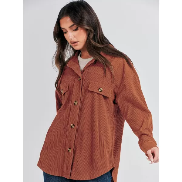 imageANRABESS Womens Corduroy Shacket Oversized Long Sleeve Button Down Shirts 2023 Trendy Cardigan Jacket CoatsCaramel