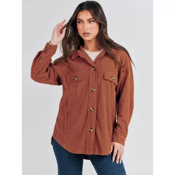 imageANRABESS Womens Corduroy Shacket Oversized Long Sleeve Button Down Shirts 2023 Trendy Cardigan Jacket CoatsCaramel