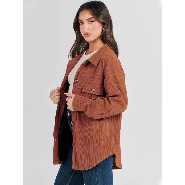 imageANRABESS Womens Corduroy Shacket Oversized Long Sleeve Button Down Shirts 2023 Trendy Cardigan Jacket CoatsCaramel