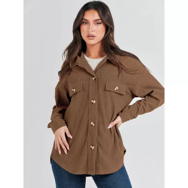 imageANRABESS Womens Corduroy Shacket Oversized Long Sleeve Button Down Shirts 2023 Trendy Cardigan Jacket CoatsCoffee