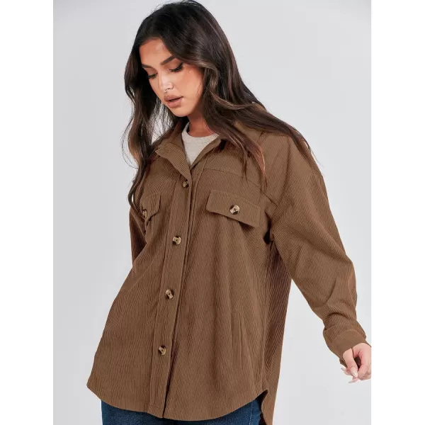 imageANRABESS Womens Corduroy Shacket Oversized Long Sleeve Button Down Shirts 2023 Trendy Cardigan Jacket CoatsCoffee