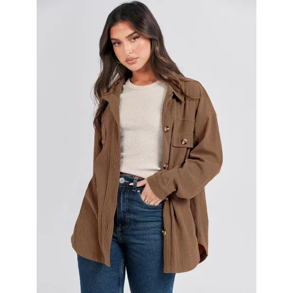 imageANRABESS Womens Corduroy Shacket Oversized Long Sleeve Button Down Shirts 2023 Trendy Cardigan Jacket CoatsCoffee